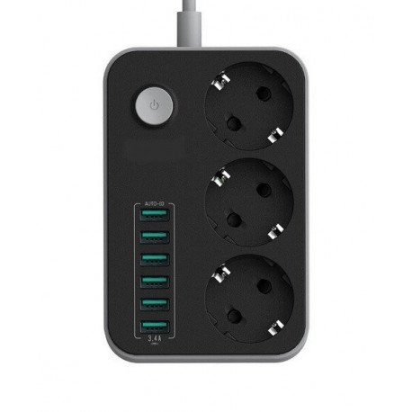 Мережевий подовжувач SE3631 3 розетки 6 USB 1.6 м