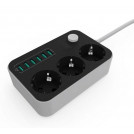 Мережевий подовжувач SE3631 3 розетки 6 USB 1.6 м