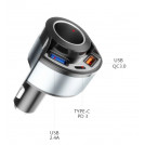 Автомобільна зарядка 2USB 3.1A+Type C+гніздо 12V-24V