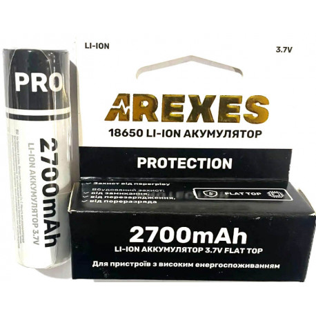 Аккумулятор Arexes Li-ion 18650 3.7v 2700mah с защитой высокотоковий (без пиптика)