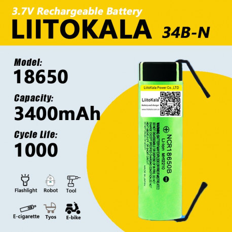 Аккумулятор LiitoKala 34B 18650 3400mah с контактами для пайки оригинал